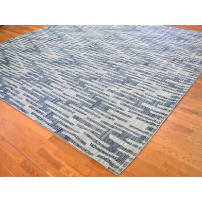 Modern and Contemporary Wool & Silk Hand Knotted Rug Blue No Border 12.0X12.0 -O066386