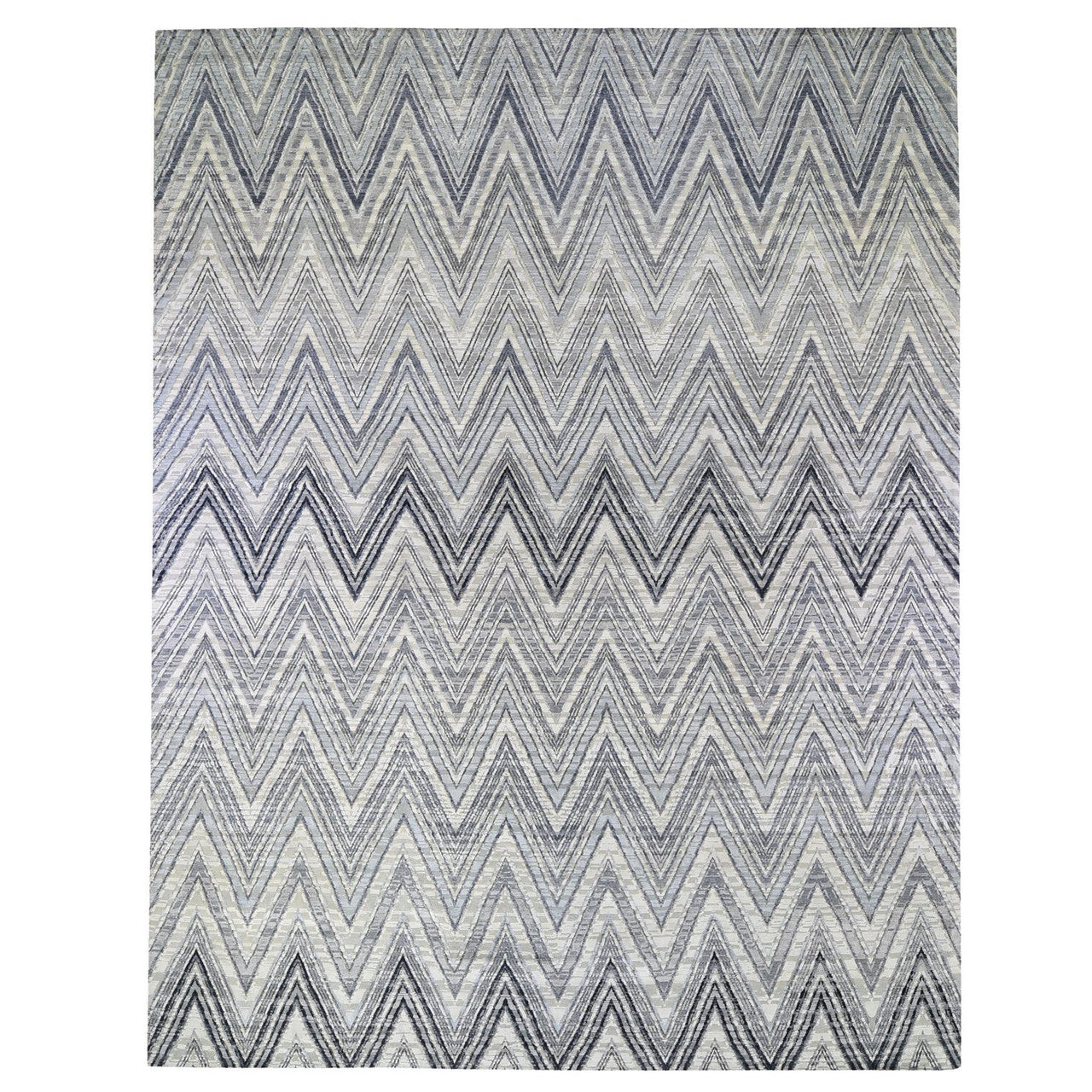 Gray 11'10" x 15'0" Modern and Contemporary Hand knotted Wool/Silk Rug - Sku: O066387