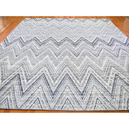Modern and Contemporary Wool & Silk Hand Knotted Rug Grey No Border 11.10X15.0 -O066387