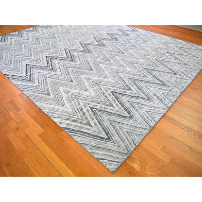 Modern and Contemporary Wool & Silk Hand Knotted Rug Grey No Border 11.10X15.0 -O066387