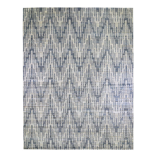 Modern and Contemporary Wool & Silk Hand Knotted Rug Blue No Border 12.1X15.3 -O066389