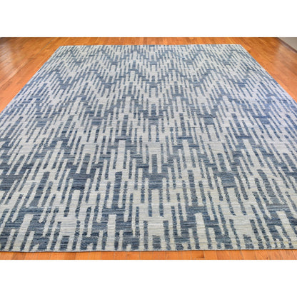 Modern and Contemporary Wool & Silk Hand Knotted Rug Blue No Border 12.1X15.3 -O066389