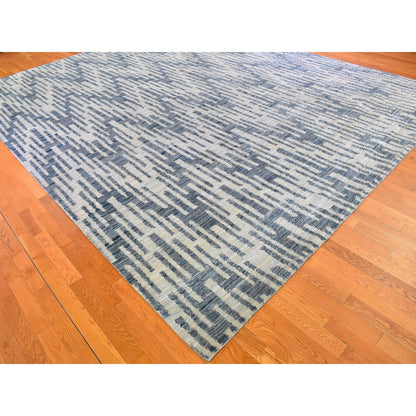 Modern and Contemporary Wool & Silk Hand Knotted Rug Blue No Border 12.1X15.3 -O066389
