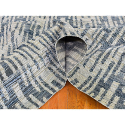 Modern and Contemporary Wool & Silk Hand Knotted Rug Blue No Border 12.1X15.3 -O066389