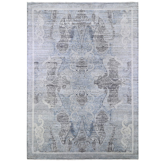 Transitional Wool & Silk Hand Knotted Rug Blue No Border 10.3X14.3 -O066392