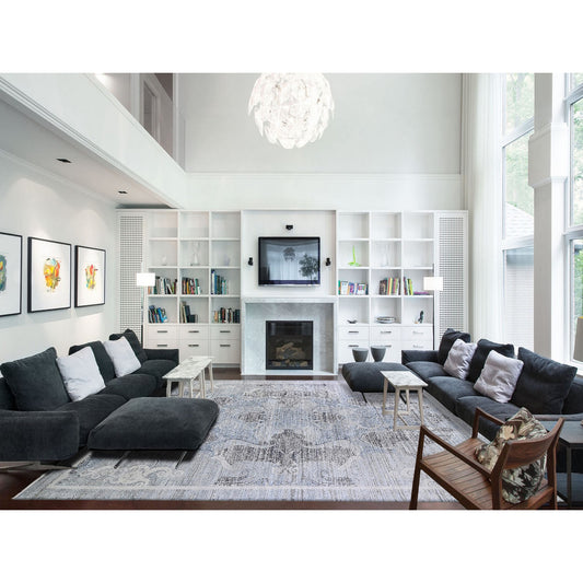 Transitional Wool & Silk Hand Knotted Rug Blue No Border 10.3X14.3 -O066392