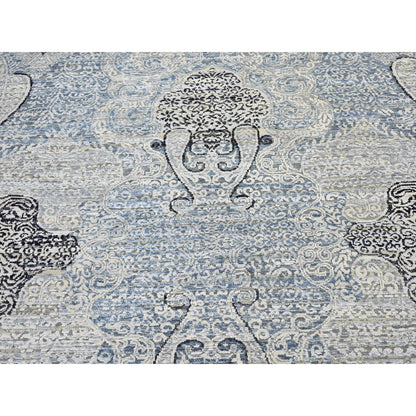 Transitional Wool & Silk Hand Knotted Rug Blue No Border 10.3X14.3 -O066392