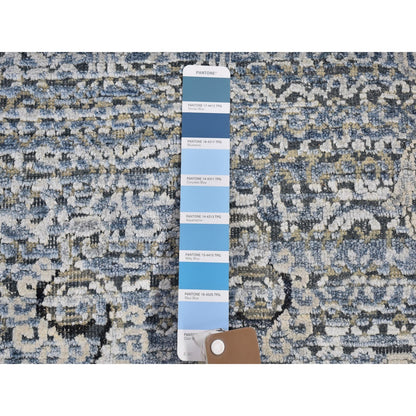 Transitional Wool & Silk Hand Knotted Rug Blue No Border 10.3X14.3 -O066392