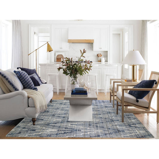 Modern and Contemporary Wool & Silk Hand Knotted Rug Blue No Border 10.0X10.0 -O066400