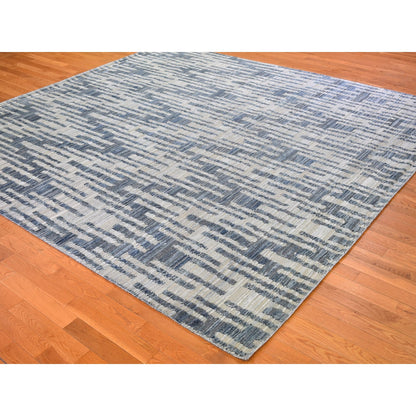 Modern and Contemporary Wool & Silk Hand Knotted Rug Blue No Border 10.0X10.0 -O066400