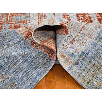 Modern and Contemporary Wool & Silk Hand Knotted Rug Red No Border 9.0X12.2 -O066416