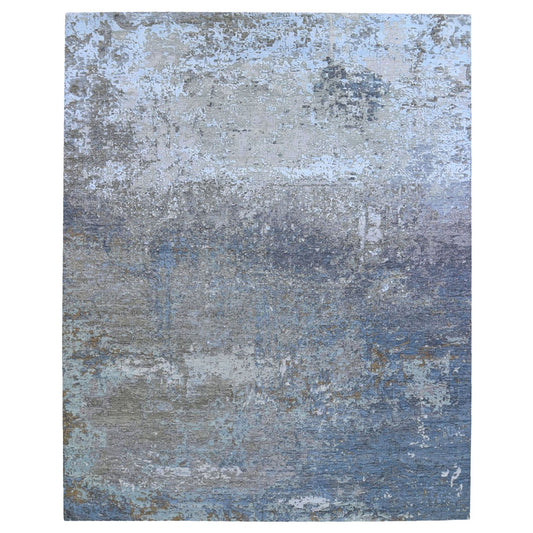 Modern and Contemporary Wool Hand Knotted Rug Blue No Border 8.1X10.0 -O066418