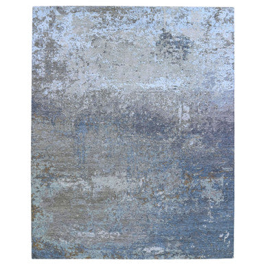 Modern and Contemporary Wool Hand Knotted Rug Blue No Border 8.1X10.0 -O066418
