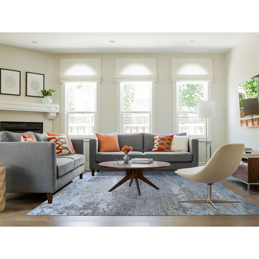 Modern and Contemporary Wool Hand Knotted Rug Blue No Border 8.1X10.0 -O066418