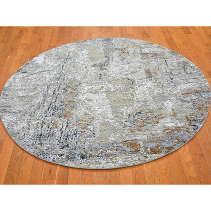 Modern and Contemporary Wool Hand Knotted Rug Grey No Border 6.0X6.0 -O066434