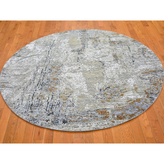 Modern and Contemporary Wool Hand Knotted Rug Grey No Border 6.0X6.0 -O066434