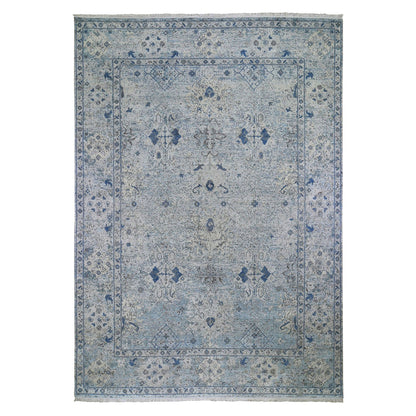Modern and Contemporary Wool & Silk Hand Knotted Rug Ivory 9.10x14.2 -O066446
