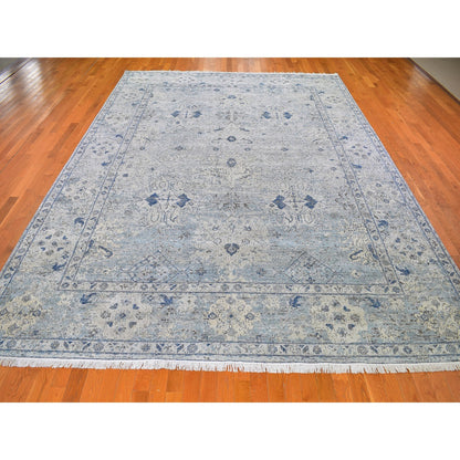 Modern and Contemporary Wool & Silk Hand Knotted Rug Ivory 9.10x14.2 -O066446