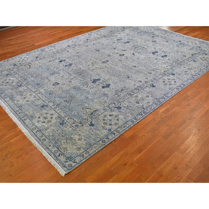 Modern and Contemporary Wool & Silk Hand Knotted Rug Ivory 9.10x14.2 -O066446
