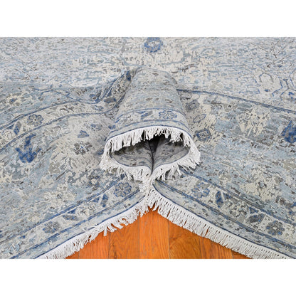 Modern and Contemporary Wool & Silk Hand Knotted Rug Ivory 9.10x14.2 -O066446