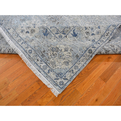 Modern and Contemporary Wool & Silk Hand Knotted Rug Ivory 9.10x14.2 -O066446