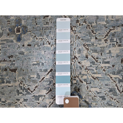 Modern and Contemporary Wool & Silk Hand Knotted Rug Ivory 9.10x14.2 -O066446