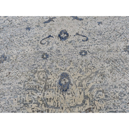 Modern and Contemporary Wool & Silk Hand Knotted Rug Ivory 9.10x14.2 -O066446