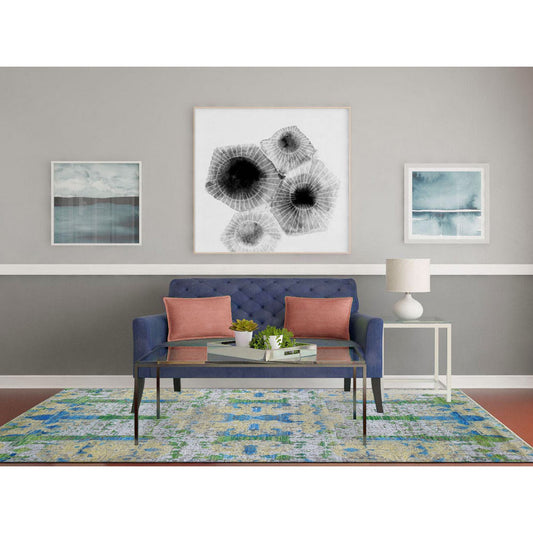 Modern and Contemporary Wool & Silk Hand Knotted Rug Green No Border 6.0X9.4 -O066452