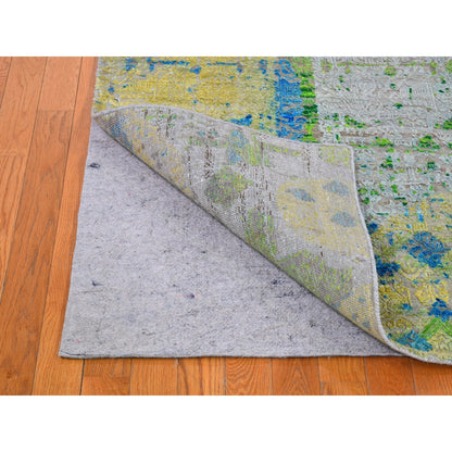 Modern and Contemporary Wool & Silk Hand Knotted Rug Green No Border 6.0X9.4 -O066452