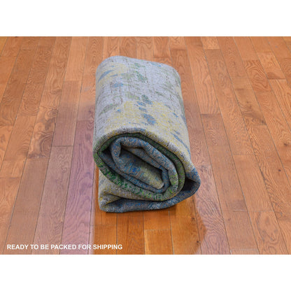 Modern and Contemporary Wool & Silk Hand Knotted Rug Green No Border 6.0X9.4 -O066452