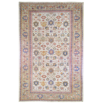 Antique Wool Hand Knotted Rug Beige Light Green 12.0X21.0 -O066457