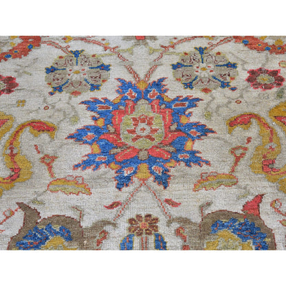 Antique Wool Hand Knotted Rug Beige Light Green 12.0X21.0 -O066457