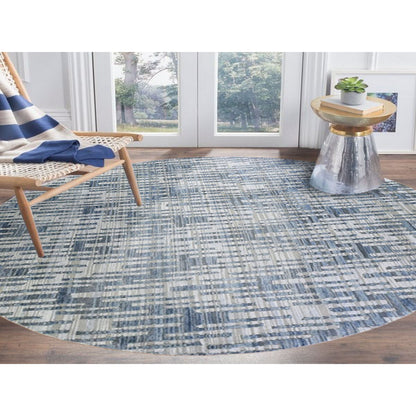 Modern and Contemporary Wool & Silk Hand Knotted Rug Blue No Border 10.1X10.1 -O066465