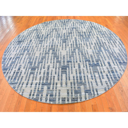 Modern and Contemporary Wool & Silk Hand Knotted Rug Blue No Border 10.1X10.1 -O066465