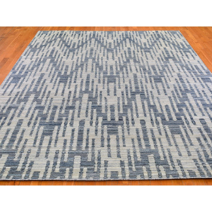 Modern and Contemporary Wool & Silk Hand Knotted Rug Blue No Border 9.0X12.2 -O066471