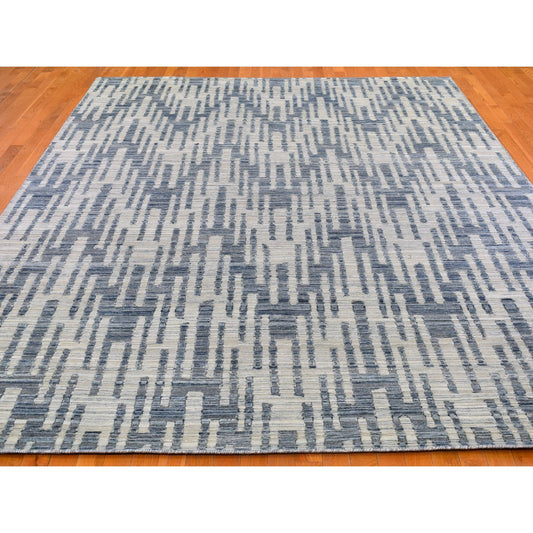 Modern and Contemporary Wool & Silk Hand Knotted Rug Blue No Border 9.0X12.2 -O066471