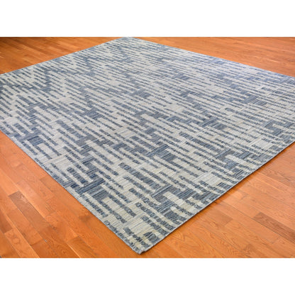 Modern and Contemporary Wool & Silk Hand Knotted Rug Blue No Border 9.0X12.2 -O066471
