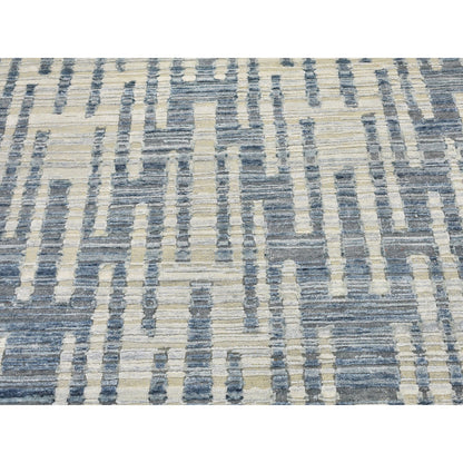 Modern and Contemporary Wool & Silk Hand Knotted Rug Blue No Border 9.0X12.2 -O066471