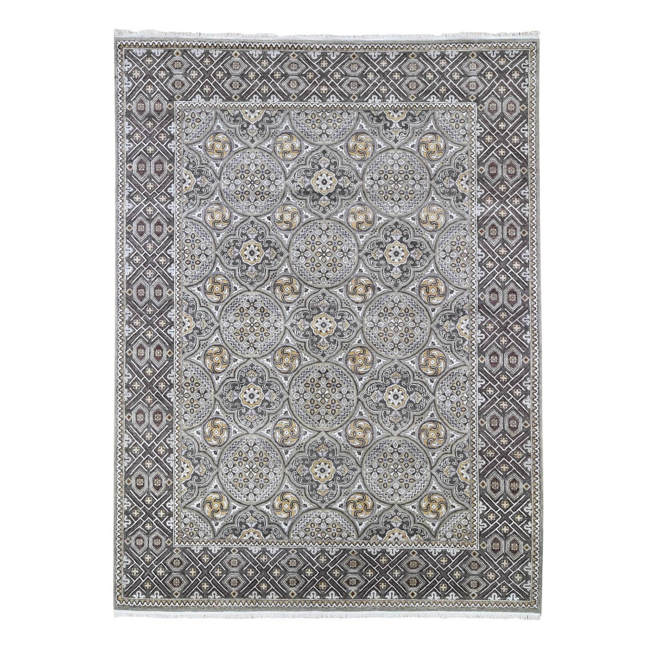 Brown 9'1" x 12'0" Transitional Hand knotted Wool/Silk Rug - Sku: O066476