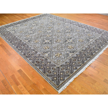 Transitional Wool & Silk Hand Knotted Rug Brown No Border 9.1X12.0 -O066476