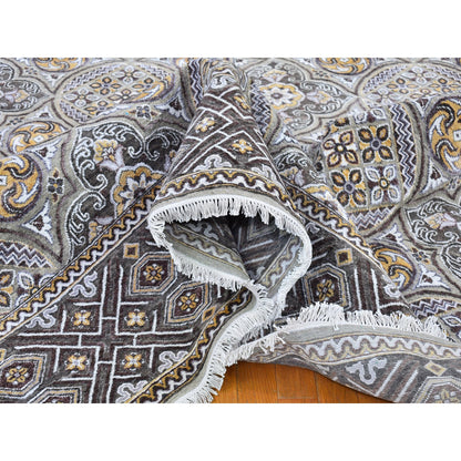 Transitional Wool & Silk Hand Knotted Rug Brown No Border 9.1X12.0 -O066476