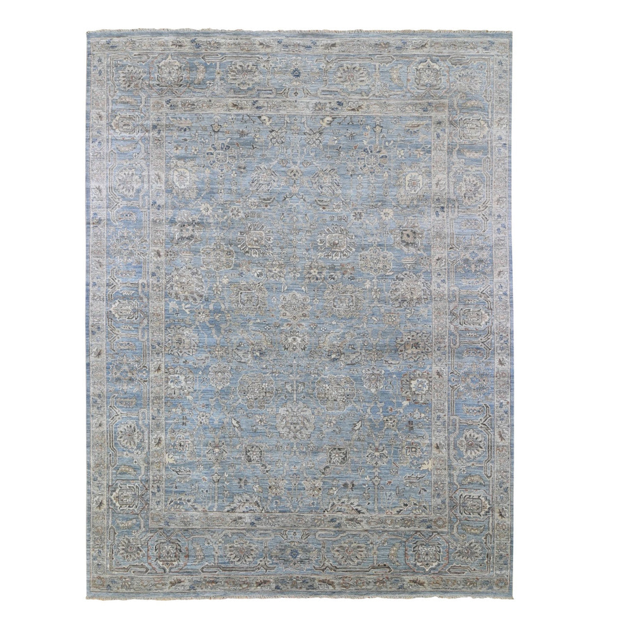 Blue 9'0" x 12'0" Oushak And Peshawar Heaven Hand knotted Wool/Silk Rug - Sku: O066478