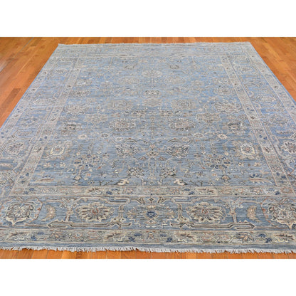Oushak And Peshawar Wool & Silk Hand Knotted Rug Blue Blue Heaven 9.0X12.0 -O066478