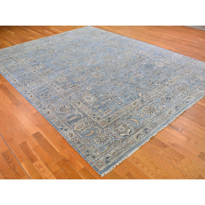 Oushak And Peshawar Wool & Silk Hand Knotted Rug Blue Blue Heaven 9.0X12.0 -O066478