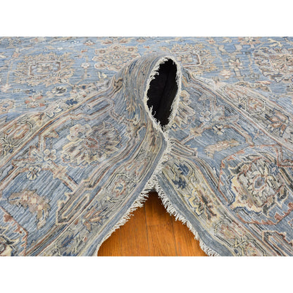 Oushak And Peshawar Wool & Silk Hand Knotted Rug Blue Blue Heaven 9.0X12.0 -O066478