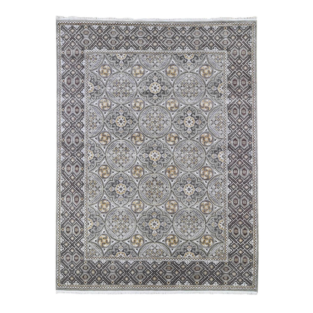 Brown 9'0" x 12'2" Transitional Hand knotted Wool/Silk Rug - Sku: O066479