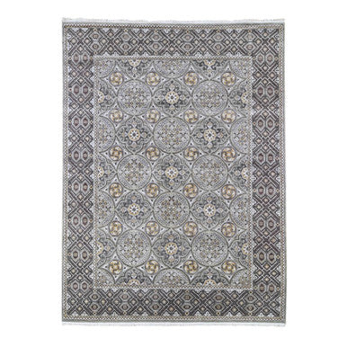 Transitional Wool & Silk Hand Knotted Rug Brown No Border 9.0X12.2 -O066479