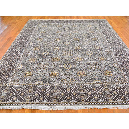Transitional Wool & Silk Hand Knotted Rug Brown No Border 9.0X12.2 -O066479