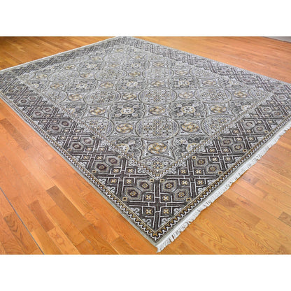 Transitional Wool & Silk Hand Knotted Rug Brown No Border 9.0X12.2 -O066479