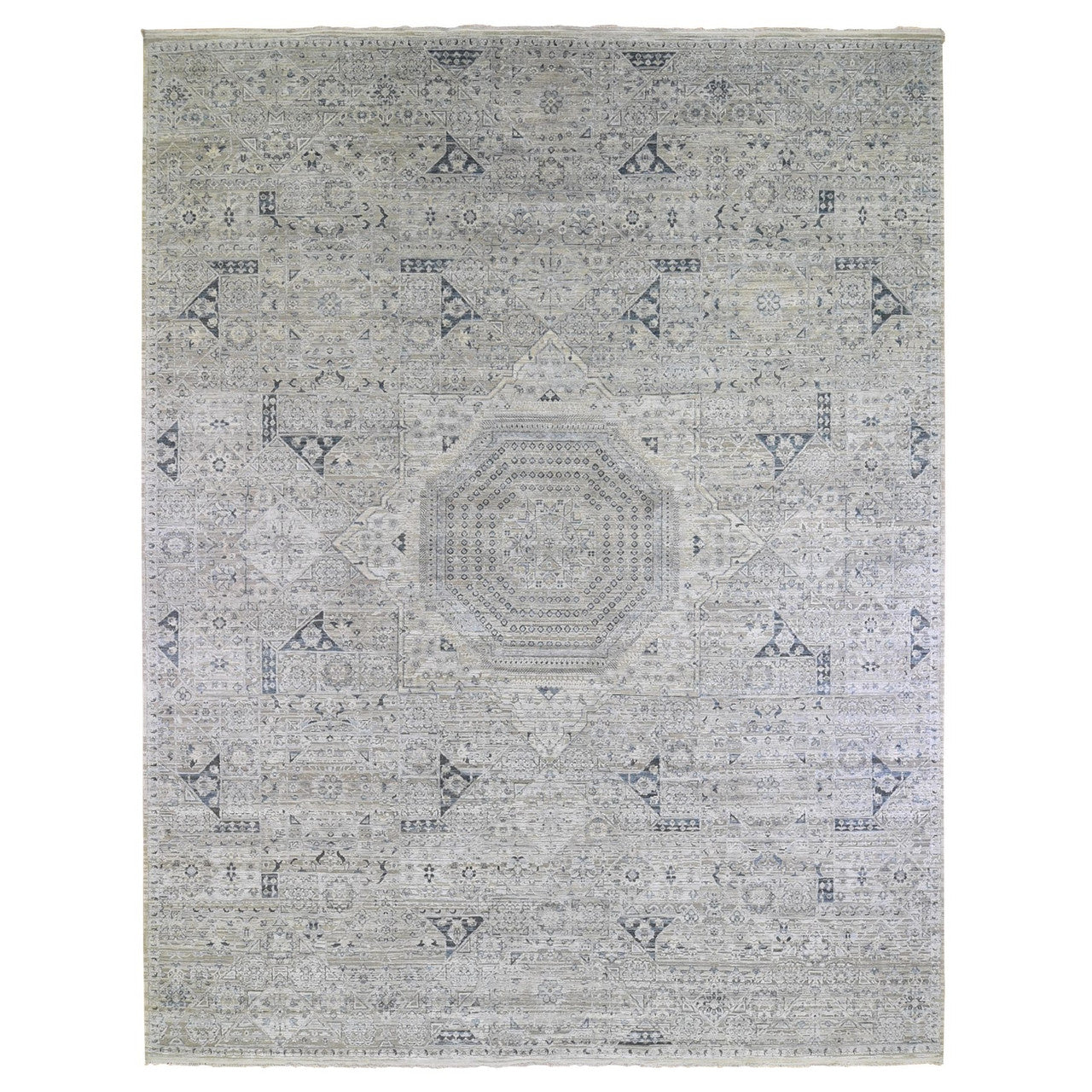 Gray 12'0" x 15'2" Mamluk Hand knotted Wool/Silk Rug - Sku: O066480